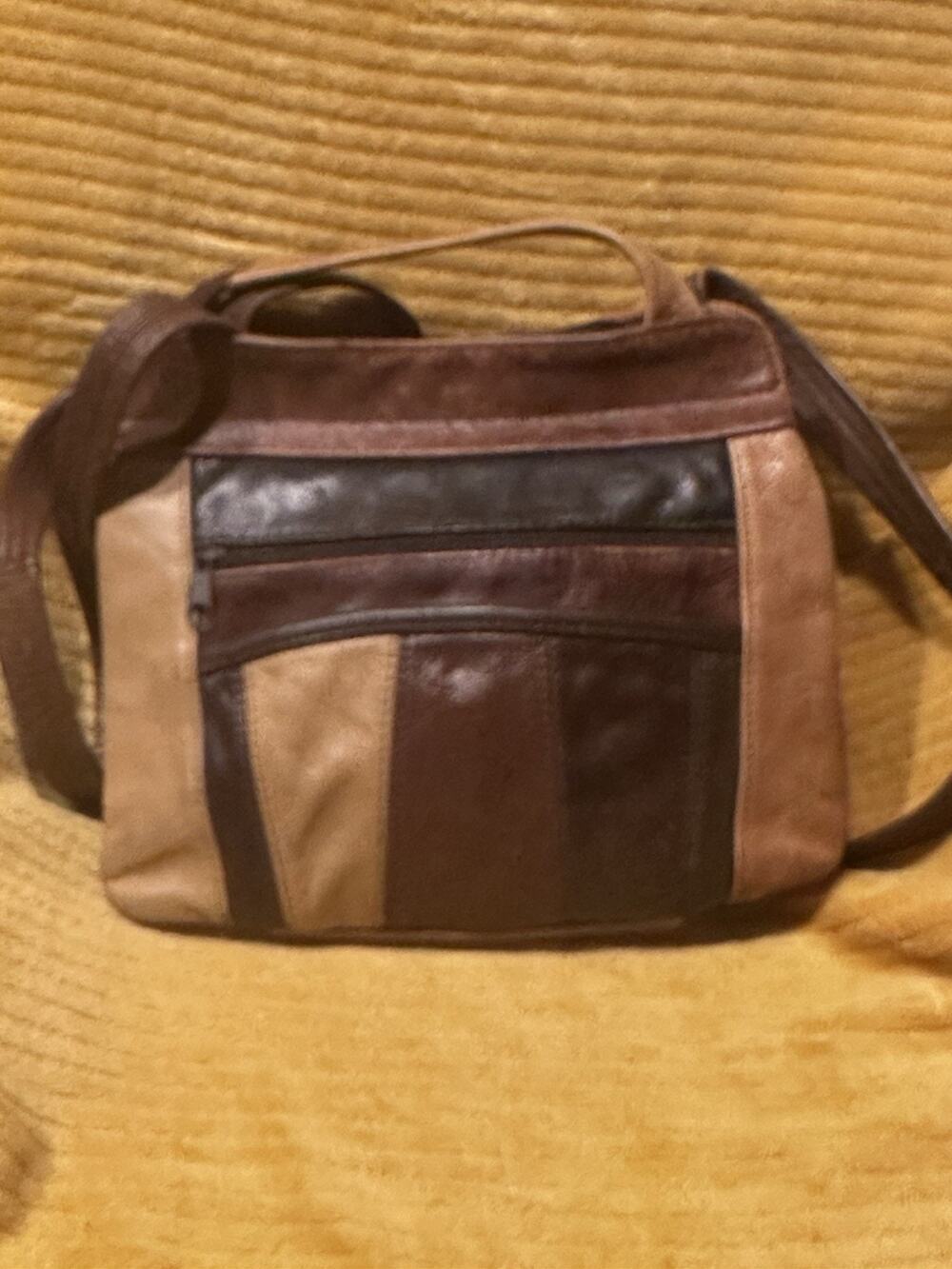 Vintage 80s Patchwork Genuine Leather Shoulder Bag Made in Mexico Boho Accordion